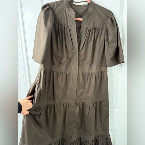 Marie Oliver Cotton Poplin Tiered Button Front Midi Dress Sz Medium - Picture 2 of 10